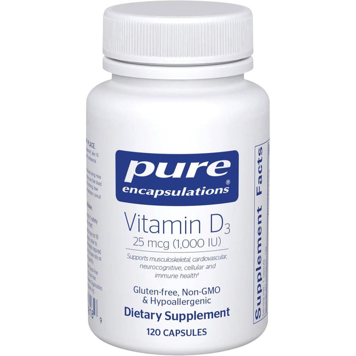 Pure Encapsulations Vitamin D3 1000 IU front view bottle supplement