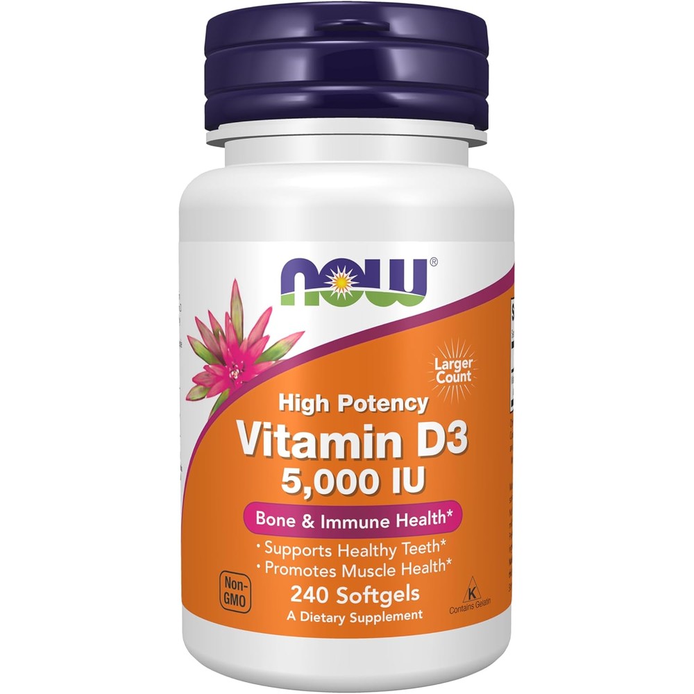 Now Foods vitamin D3 5000 IU front view bottle packaging