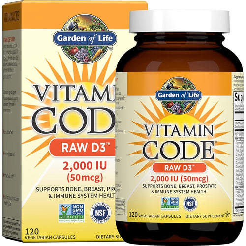 Garden of Life Raw D3 2000 IU vegetarian capsules 120 count whole food vitamin D supplement