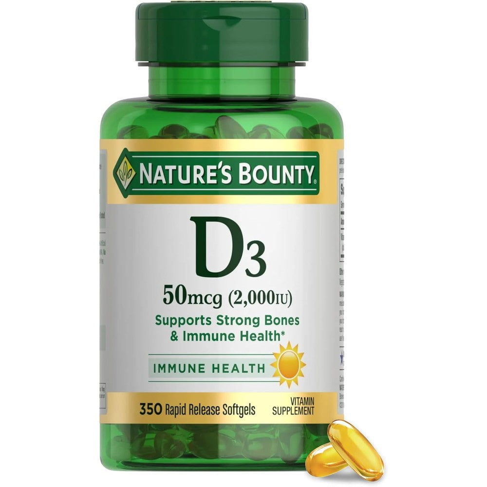 Natures Bounty Vitamin D3 2000 IU front view bottle supplement