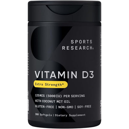 Sports Research Vitamin D3 5000 IU front bottle view premium immune supplement
