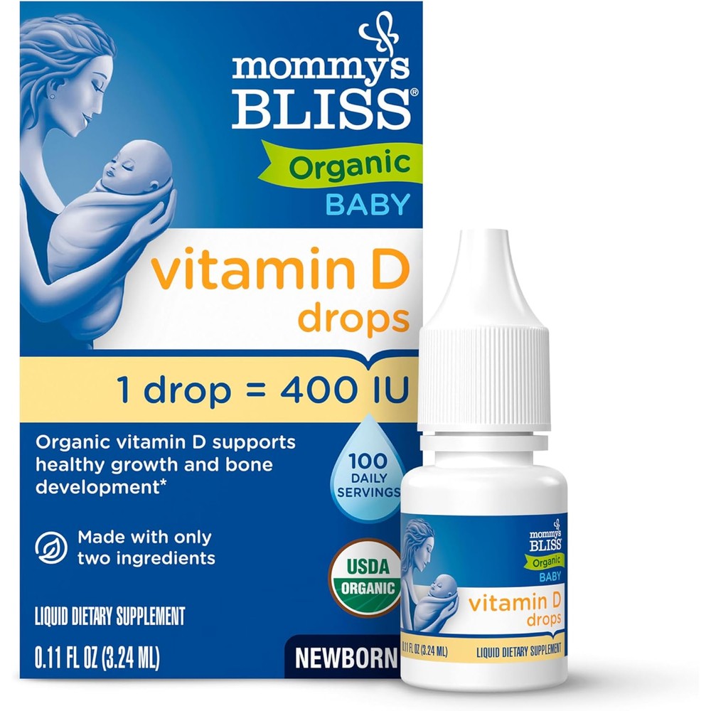 Mommy's Bliss Organic Vitamin D Drops for Babies front packaging view for infant bone health