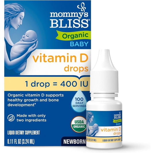 Mommy's Bliss Organic Vitamin D Drops for Babies front packaging view for infant bone health
