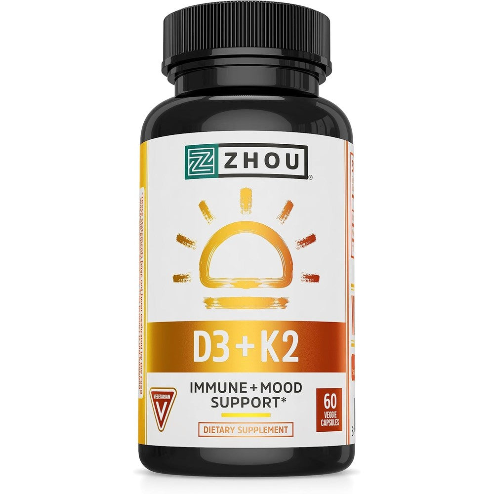 Zhou Nutrition Vitamin D3 and K2 front view bottle packaging