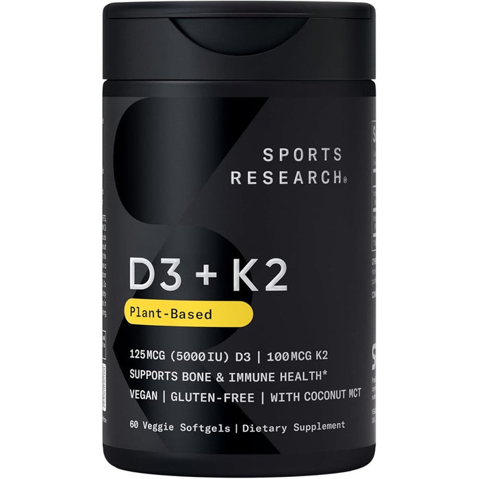 Sports Research plant based vitamin d3 and k2 supplement bottle front view