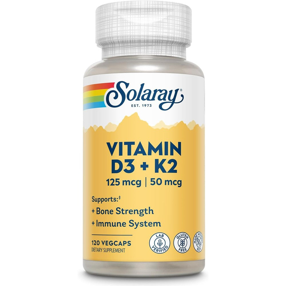 Solaray Vitamin D3 And K2 5000 IU front view bottle packaging