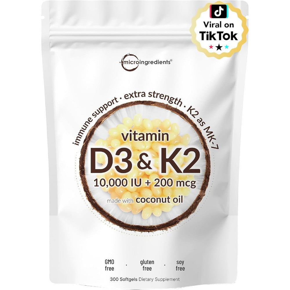 Micro Ingredients Vitamin D3 and K2 Softgels front view bottle