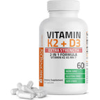 Bronson Vitamin K2 MK7 with D3 Extra Strength front view bottle packaging