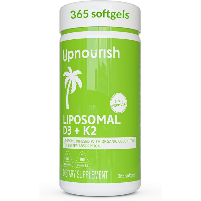 UpNourish Liposomal Vitamin D3 K2 front view bottle packaging