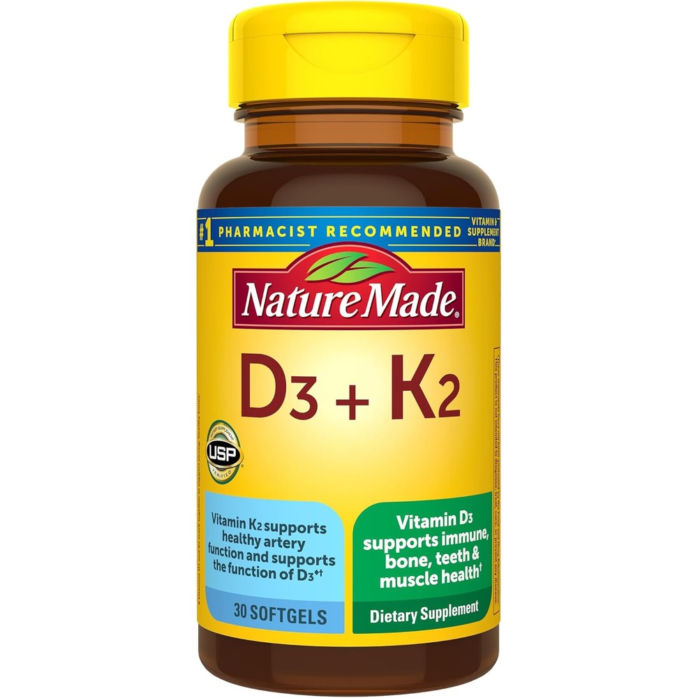 Nature Made vitamin D3 and k2 front view bottle packaging