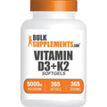 Bulksupplements Vitamin D3 Plus K2 5000 IU softgels front view bottle packaging