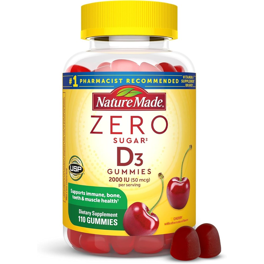 Nature Made Zero Sugar Vitamin D3 Gummies front view bottle packaging