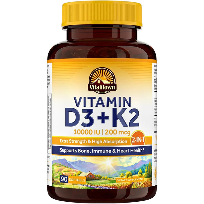 Vitalitown Vitamin D3 10000 IU and Vitamin K2 front view bottle packaging