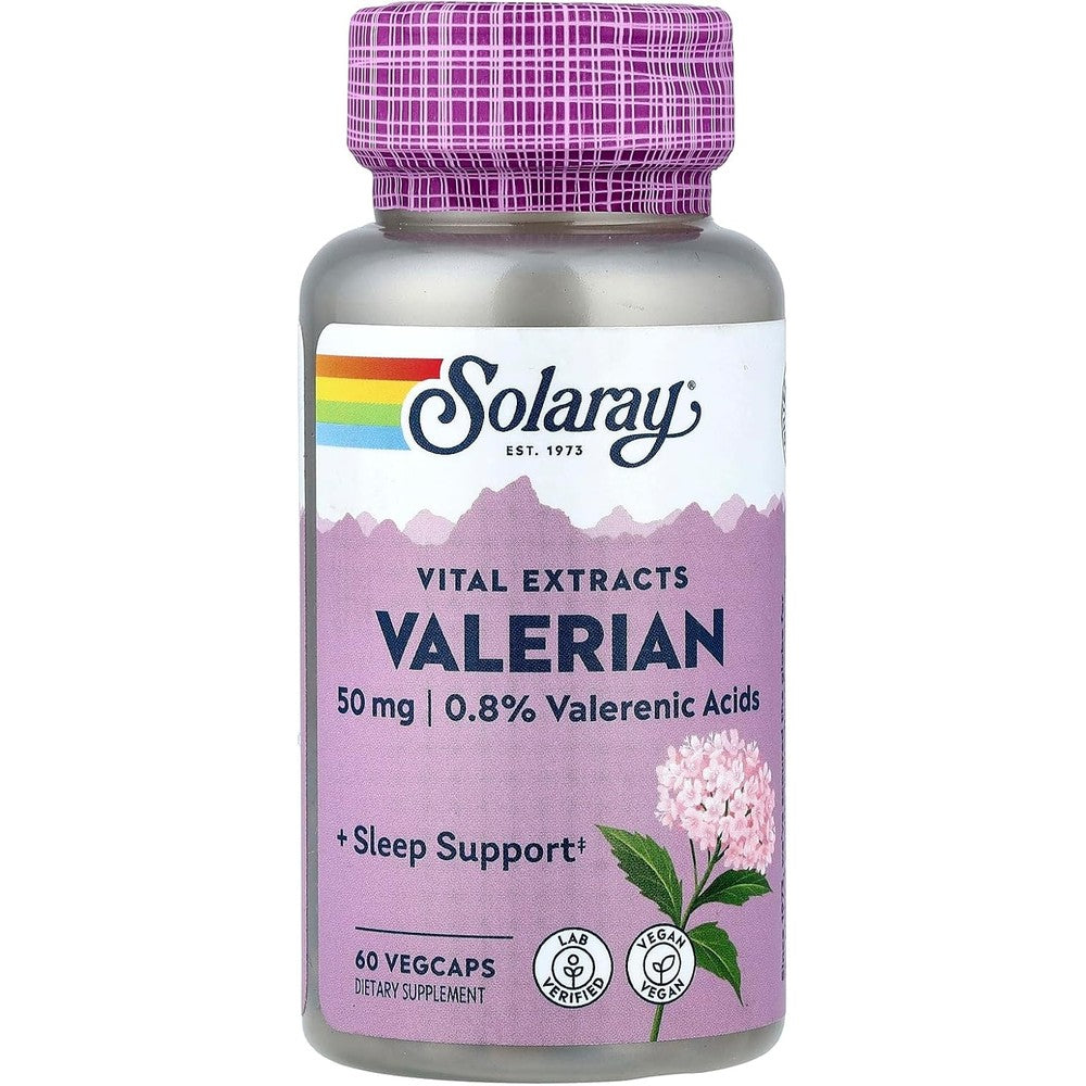Solaray Valerian Root Extract 50mg front view bottle for natural sleep support