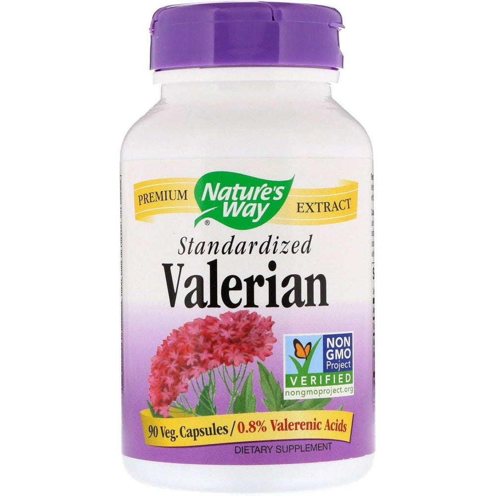 Nature's Way Valerian Premium Extract 90 capsules front view showing sleep support benefits.