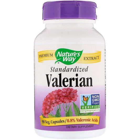Nature's Way Valerian Premium Extract 90 capsules front view showing sleep support benefits.