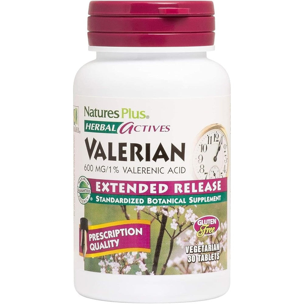 NaturesPlus Herbal Actives Valerian 600mg bottle front view for natural sleep support