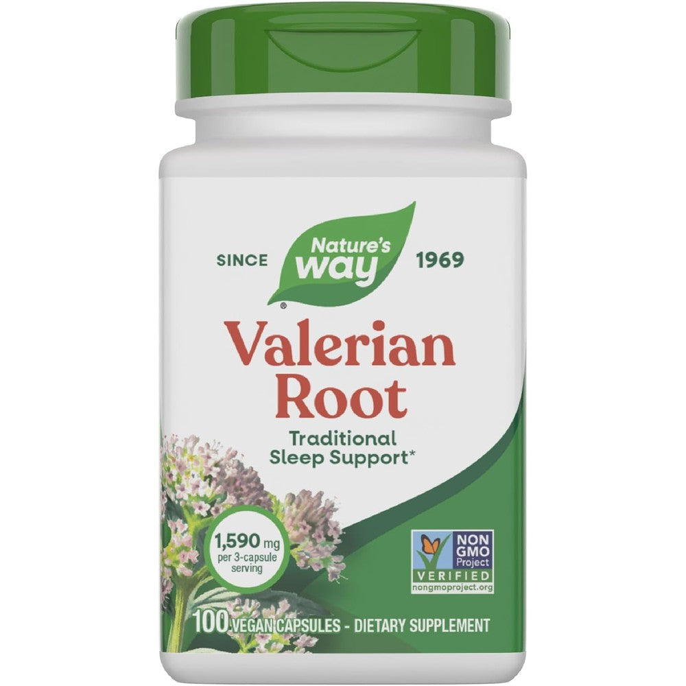 Nature's Way Valerian Root 100 capsules front bottle view for natural sleep support supplement