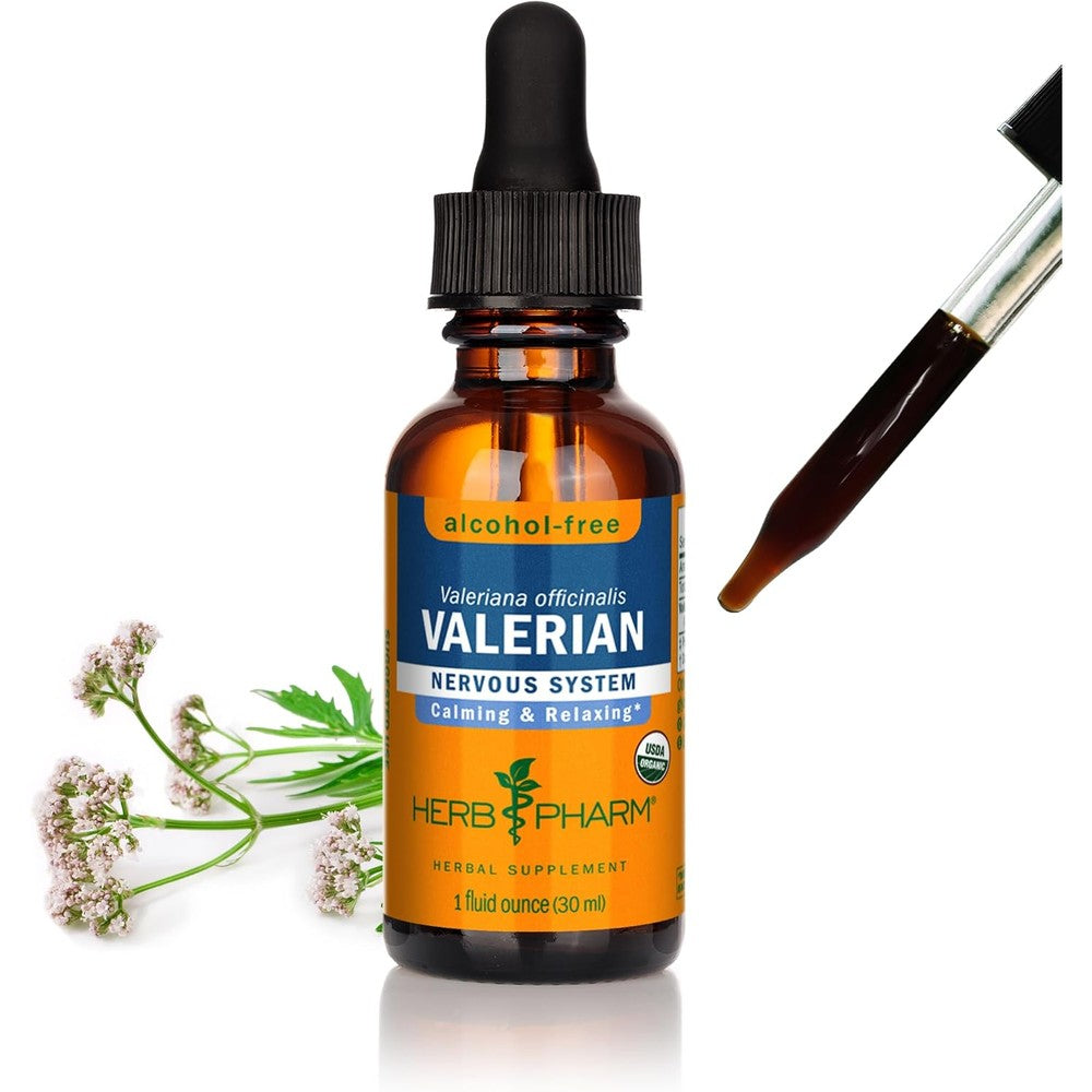 Herb Pharm Organic Valerian Root Liquid Extract front view bottle for natural sleep support