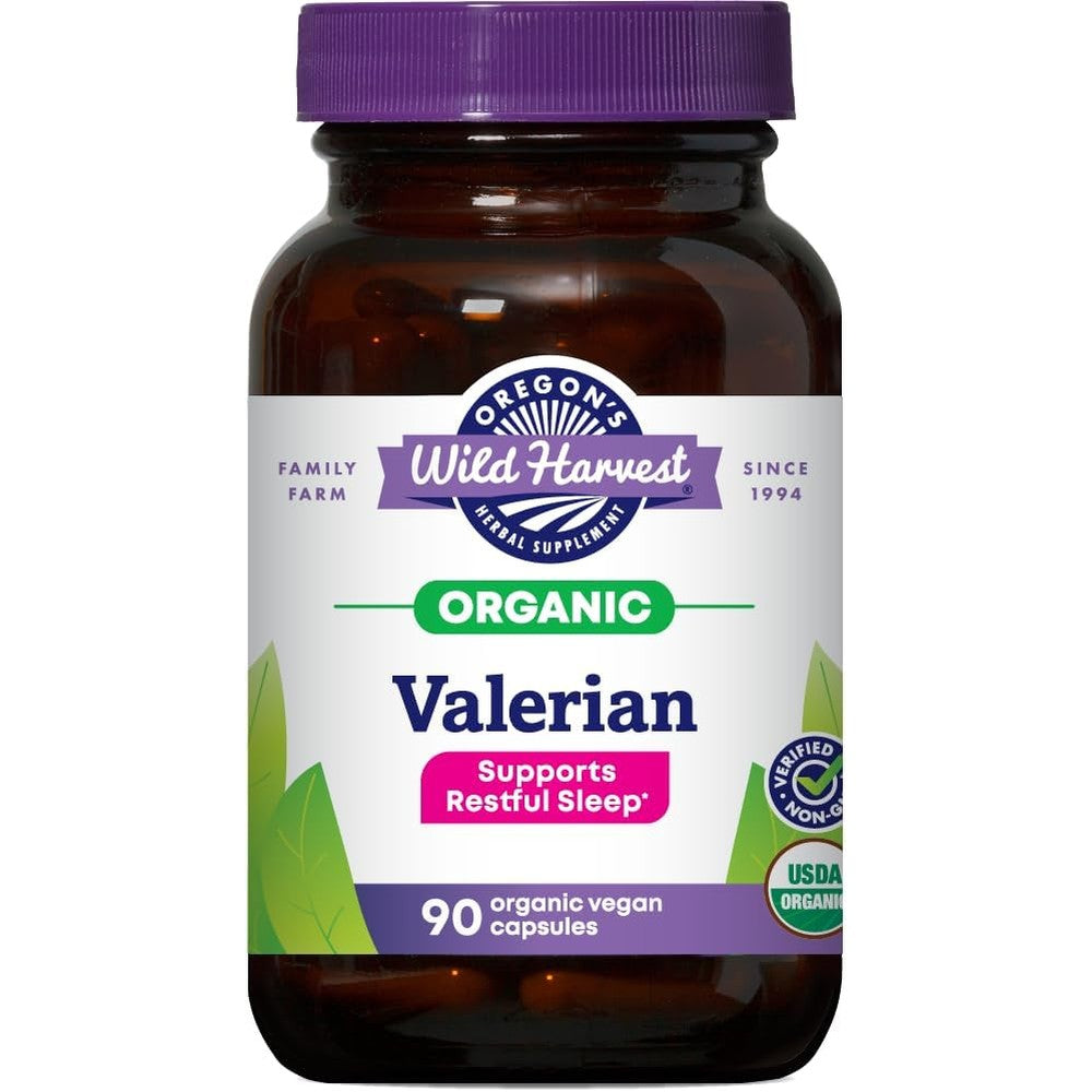 Oregons Wild Harvest Organic Valerian 900mg front view bottle