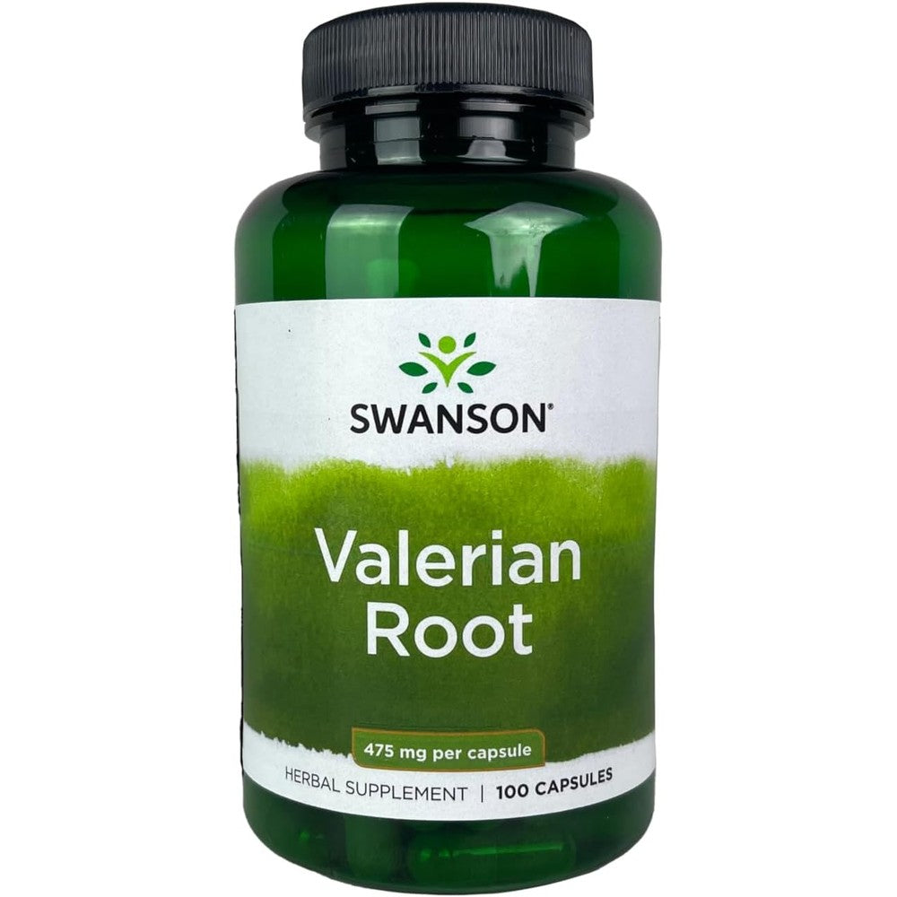 Swanson Valerian Root 475mg 100 Capsules front view bottle for natural sleep support