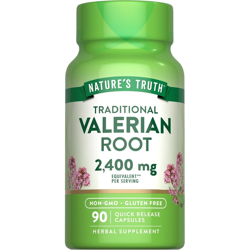 Nature's Truth Valerian Root 2400mg 90 capsules front bottle view for herbal bedtime routine