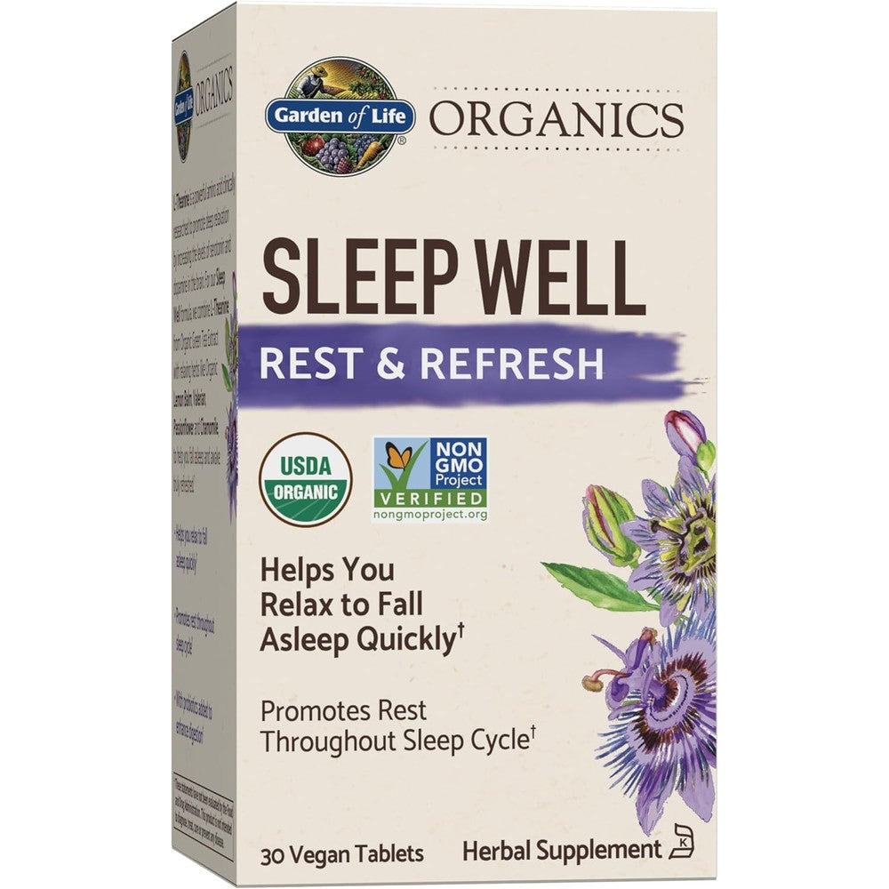 Garden of Life Organics Sleep Well 30 vegan tablets bottle front view