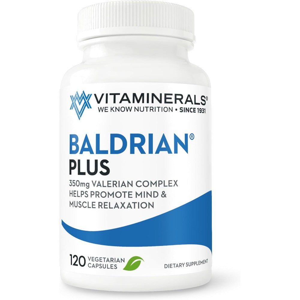 Vitaminerals Baldrian Plus 120 capsules front bottle view
