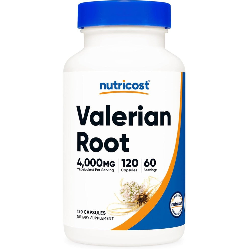 Nutricost Valerian Root 1000mg 120 capsules front bottle view for sleep support