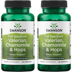 Swanson Valerian Chamomile And Hops Supplement Front View 60 Capsules