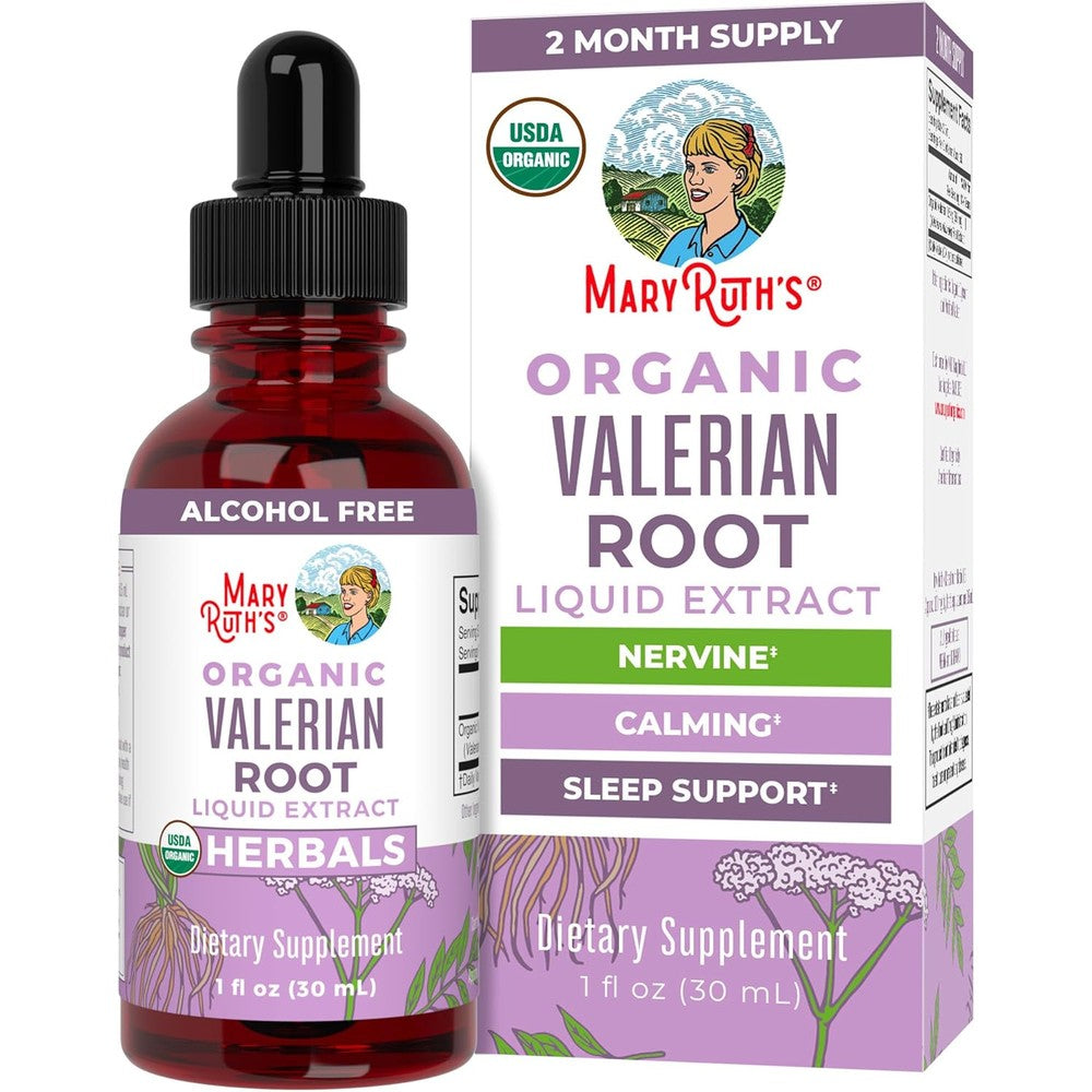 MaryRuth's Organics Valerian Root Liquid Drops front view bottle for natural sleep support