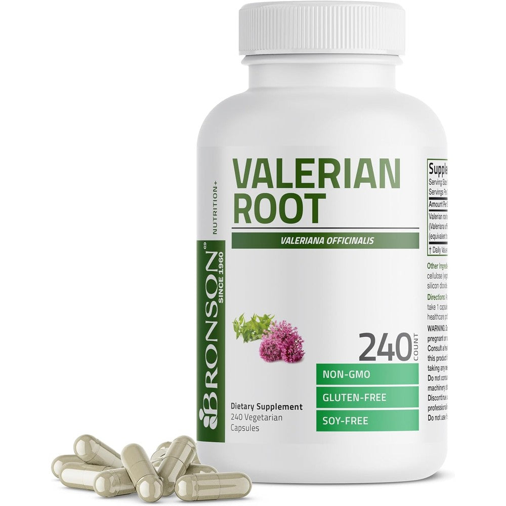 Bronson Valerian Root 1200mg 240 vegetarian capsules front bottle view