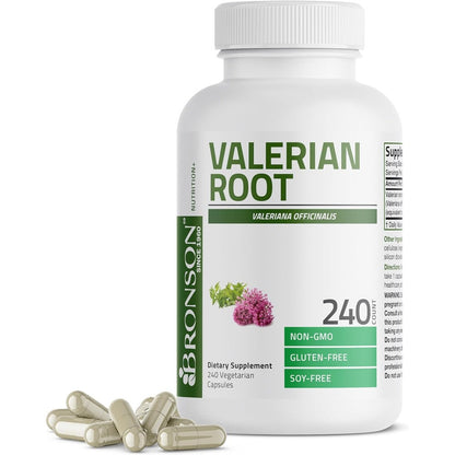 Bronson Valerian Root 1200mg 240 vegetarian capsules front bottle view