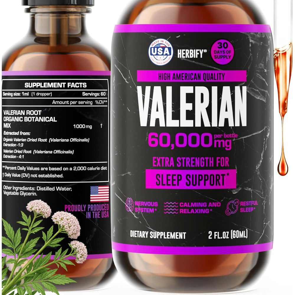Herbify Valerian Root Tincture front view bottle for natural sleep support supplement