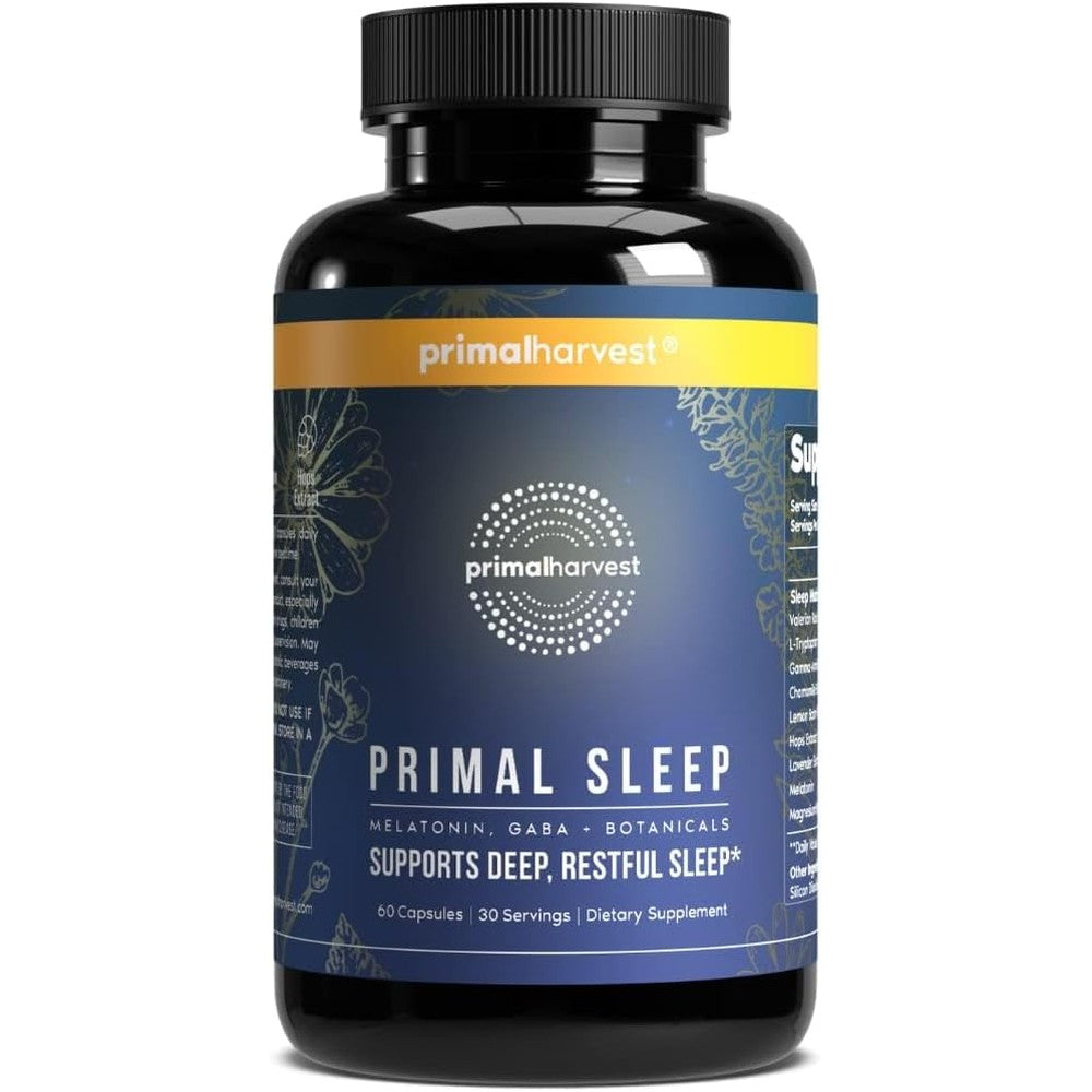 Primal Harvest Primal Sleep Support 60 capsules front bottle view for natural sleep aid