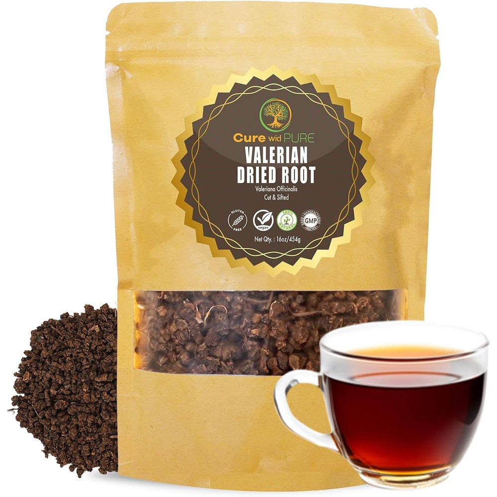 Cure Wid Pure Organic Valerian Root Supplement 16 Ounce pouch front view for natural sleep support