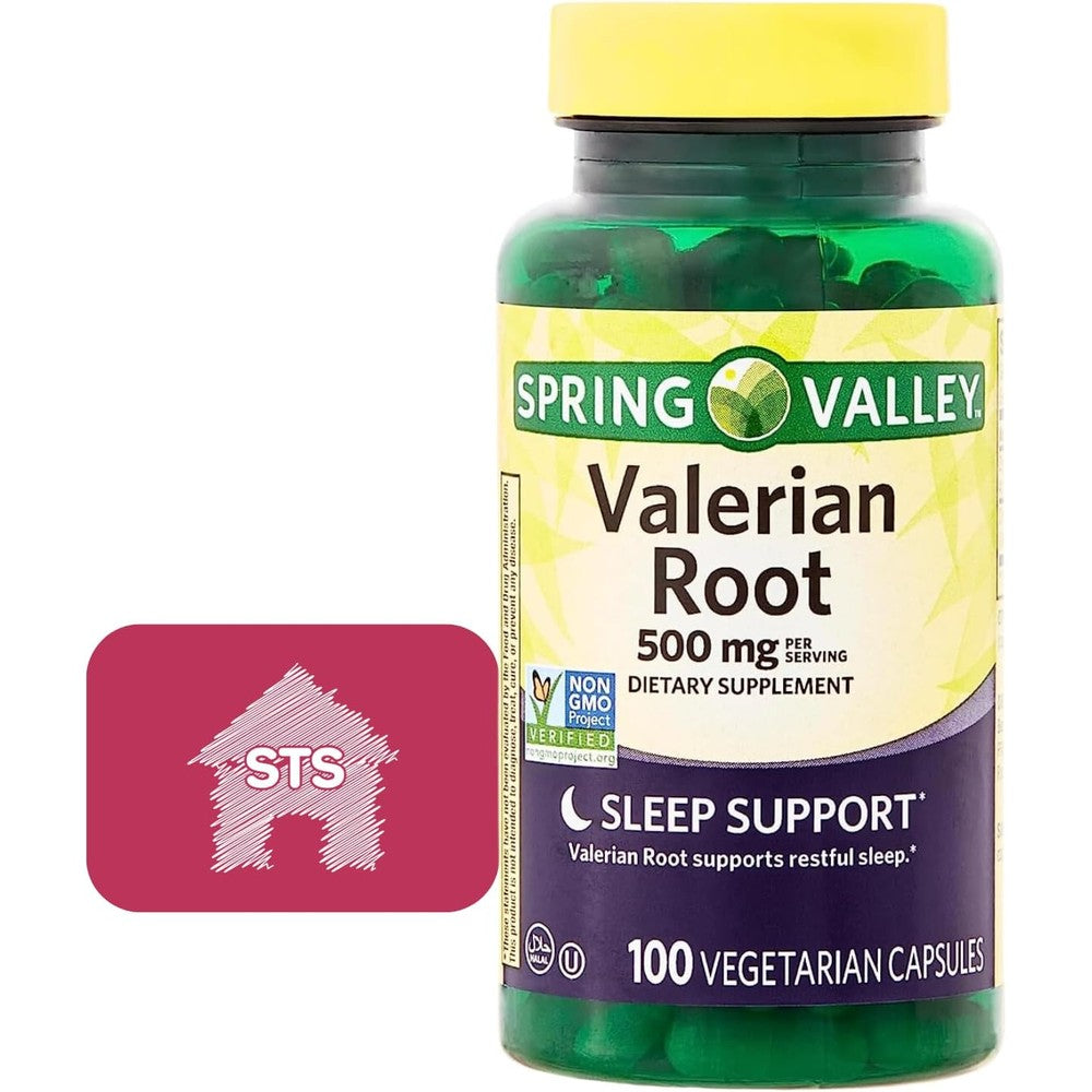 Spring Valley Valerian Root 500mg 100 capsules front view bottle for natural sleep aid