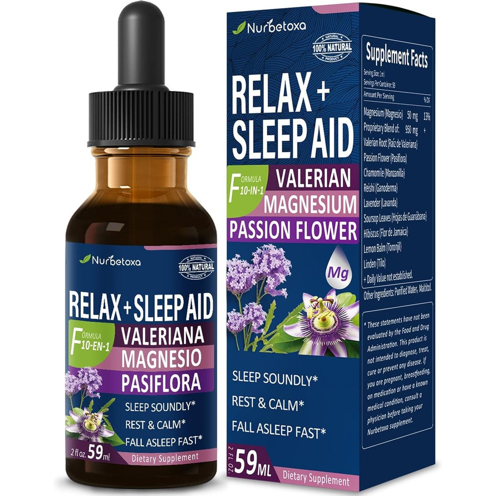 Nurbetoxa Valerian Root Sleep Aid Drops bottle front view premium imported sleep supplement.