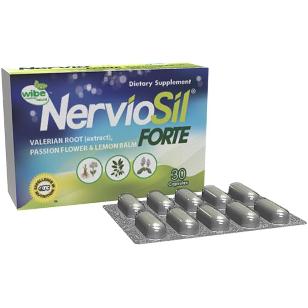 NervioSil Forte Valerian Roots 30 Capsules front view package for natural stress relief