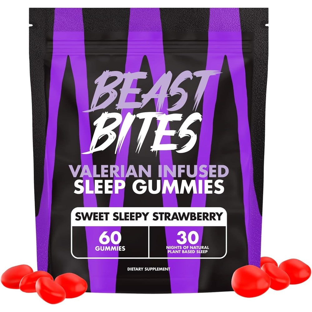 Beast Bites Valerian Root Sleep Gummies front view showing melatonin free formula