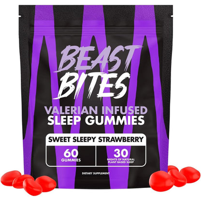 Beast Bites Valerian Root Sleep Gummies front view showing melatonin free formula