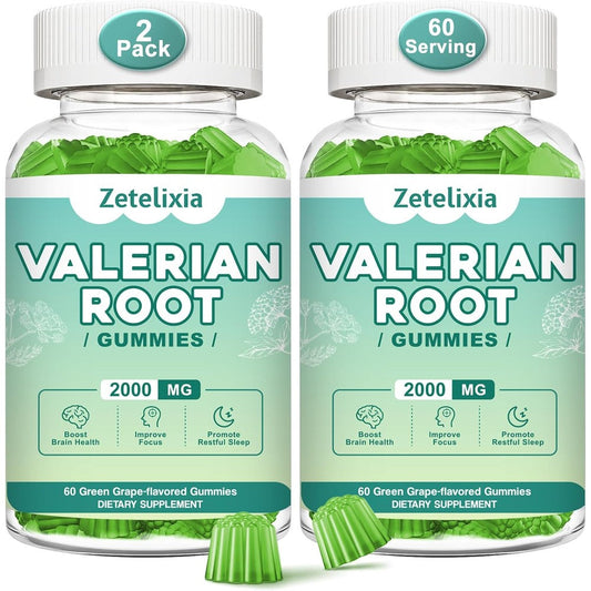 Zetelixia Organic Valerian Root Sleep Support Gummies 2 pack front view for natural relaxation.