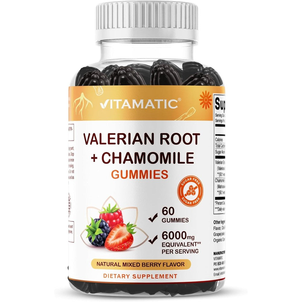 Vitamatic Valerian Root and Chamomile 6000mg gummies front bottle view