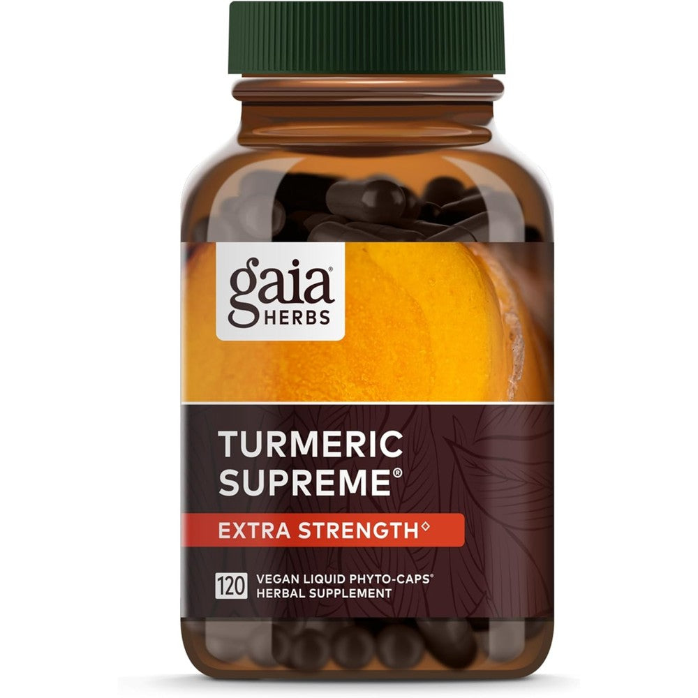 Gaia Herbs Turmeric Supreme Extra Strength 120 liquid capsules front bottle view