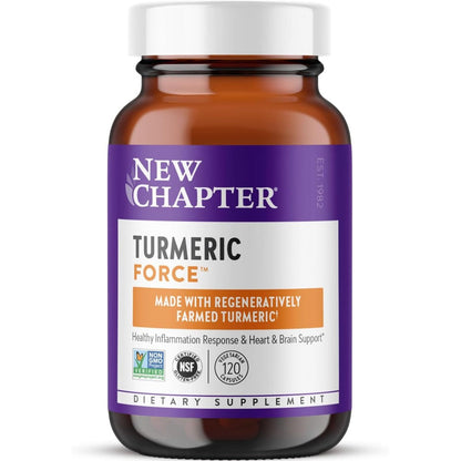 New Chapter Turmeric Force 120 vegetarian capsules front view packaging showing authentic USA imported supplement bottle.