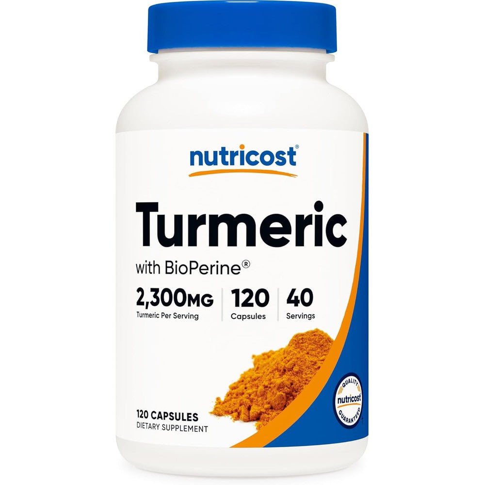 Nutricost Turmeric Curcumin with BioPerine bottle front view showcasing premium joint health capsules.