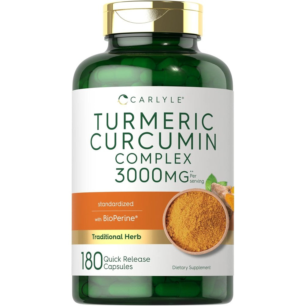 Carlyle Turmeric Curcumin Complex 3000mg 180 capsules front view bottle