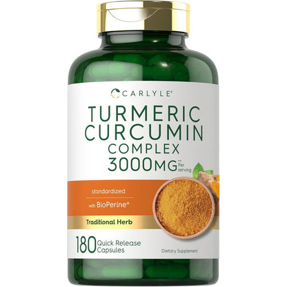 Carlyle Turmeric Curcumin Complex 3000mg 180 capsules front view bottle