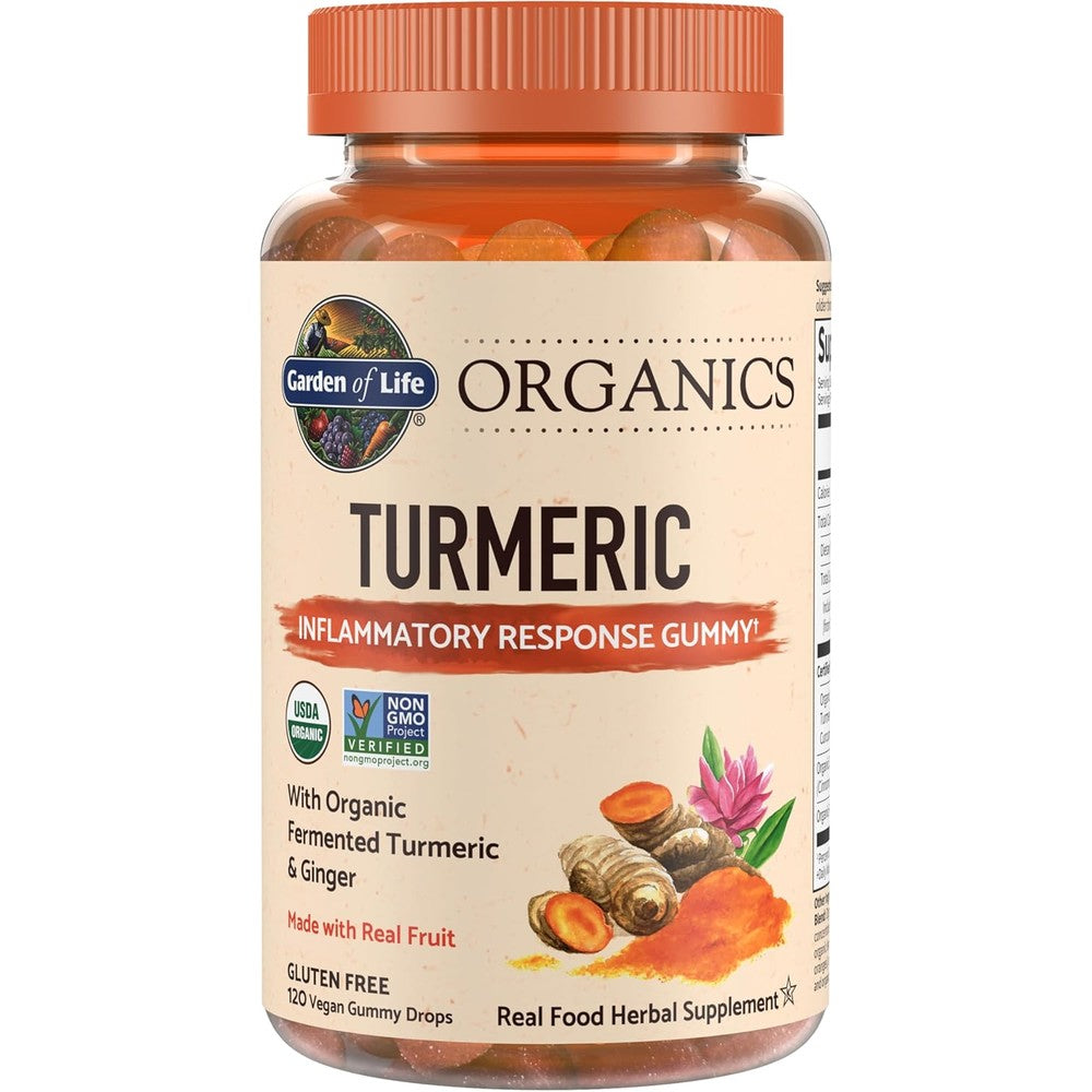 Garden of Life mykind Organics Turmeric Inflammatory Response Gummies 120 count bottle front view