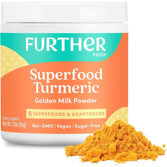 Further Food Superfood Turmeric Root Powder front view authentic golden milk mix